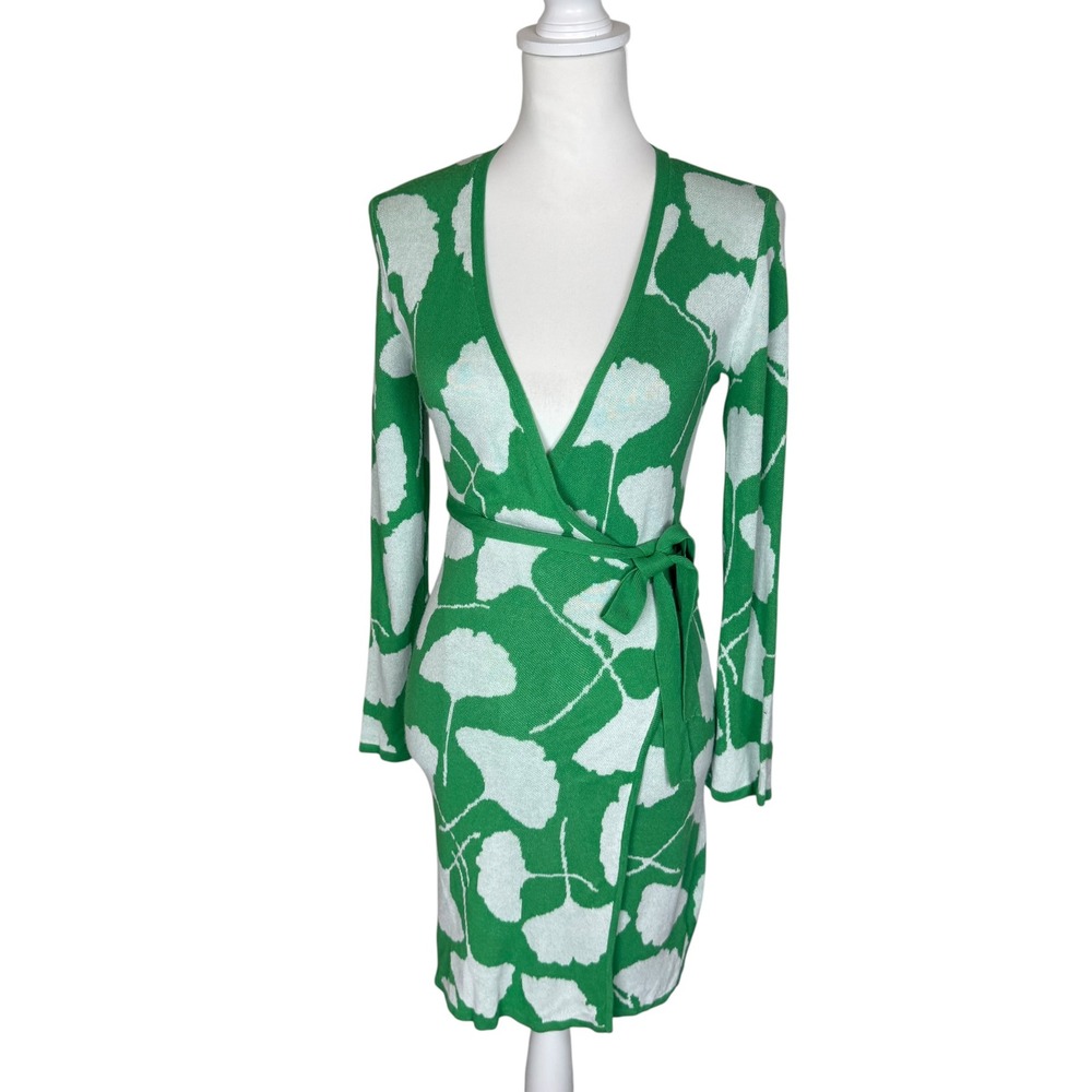 Diane von Furstenberg for Target Green Ginkgo Leaf Wrap Sweater Dress XS